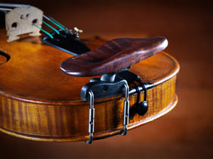 Showing the side mount rose kréddle custom violin chin rest. 